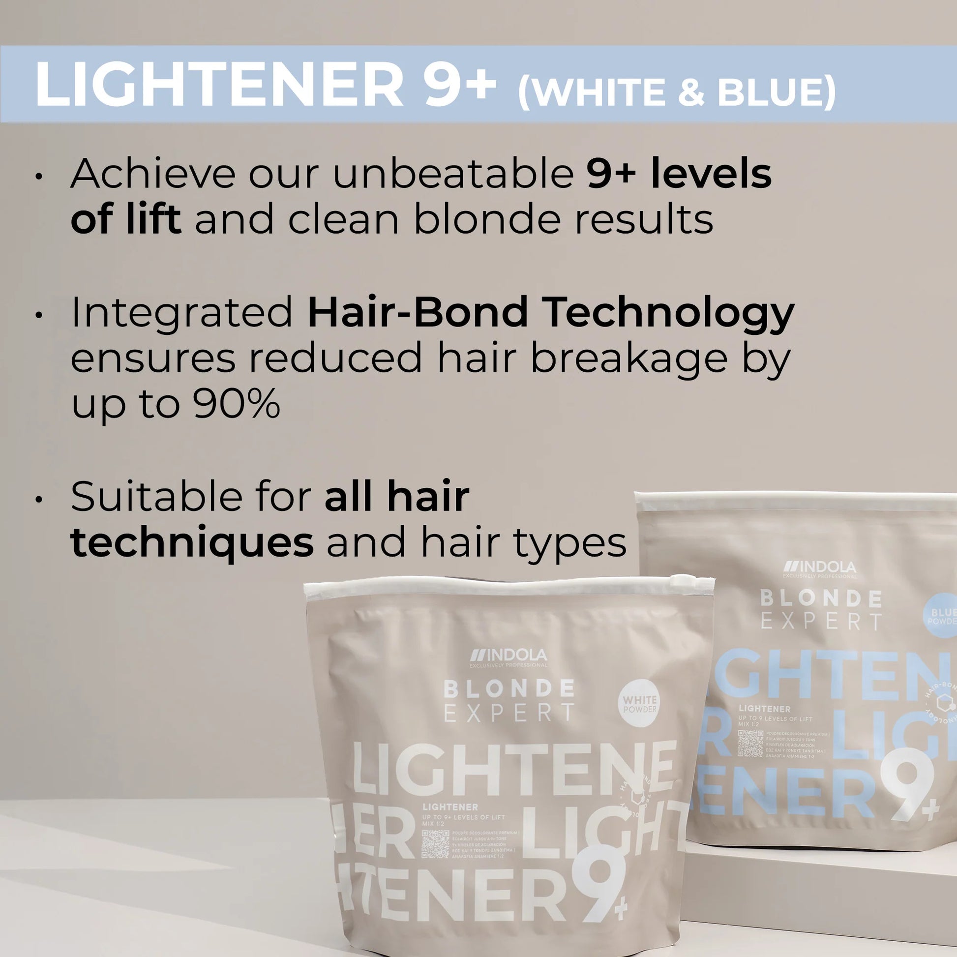 Indola Blonde Expert Lightener Up to 9+ Levels Of Lift Blue Powder with white powder and benefits