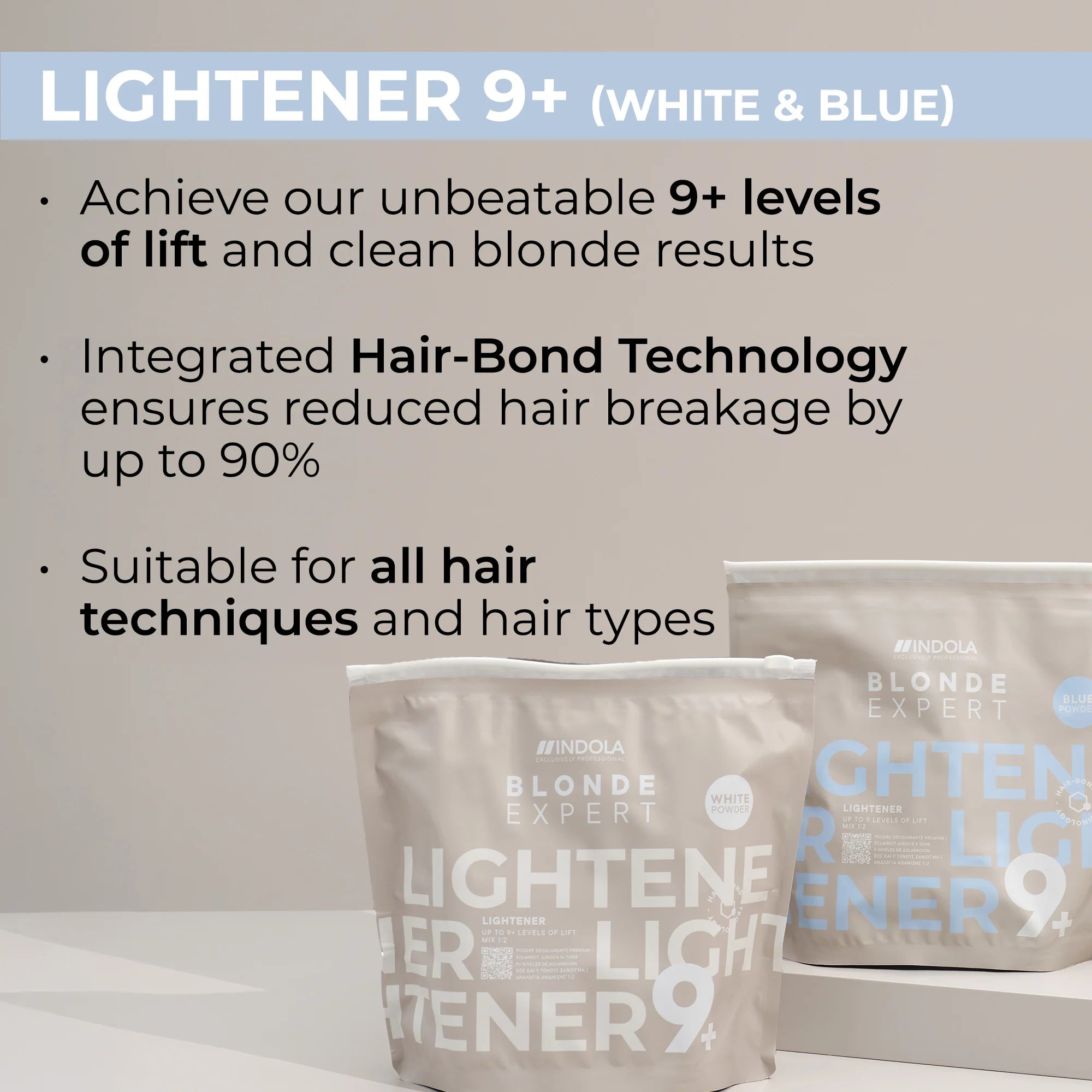Indola Blonde Expert Lightener Up to 9+ Levels Of Lift Blue Powder with white powder and benefits