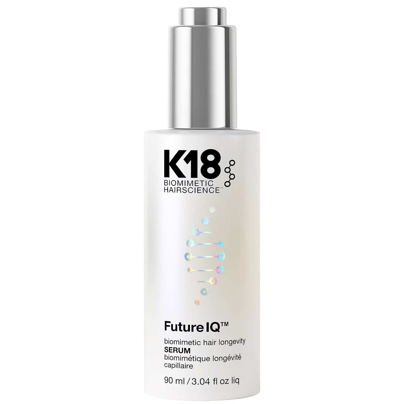 K18 Future IQ Biomimetic Hair Longevity Serum 90ml scalp treatment for hair shedding, early greying and scalp ageing.