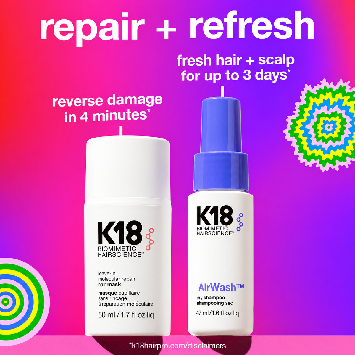 K18 Molecular Repair & Refresh Hair Mask & AirWash Dry Shampoo Duo Set