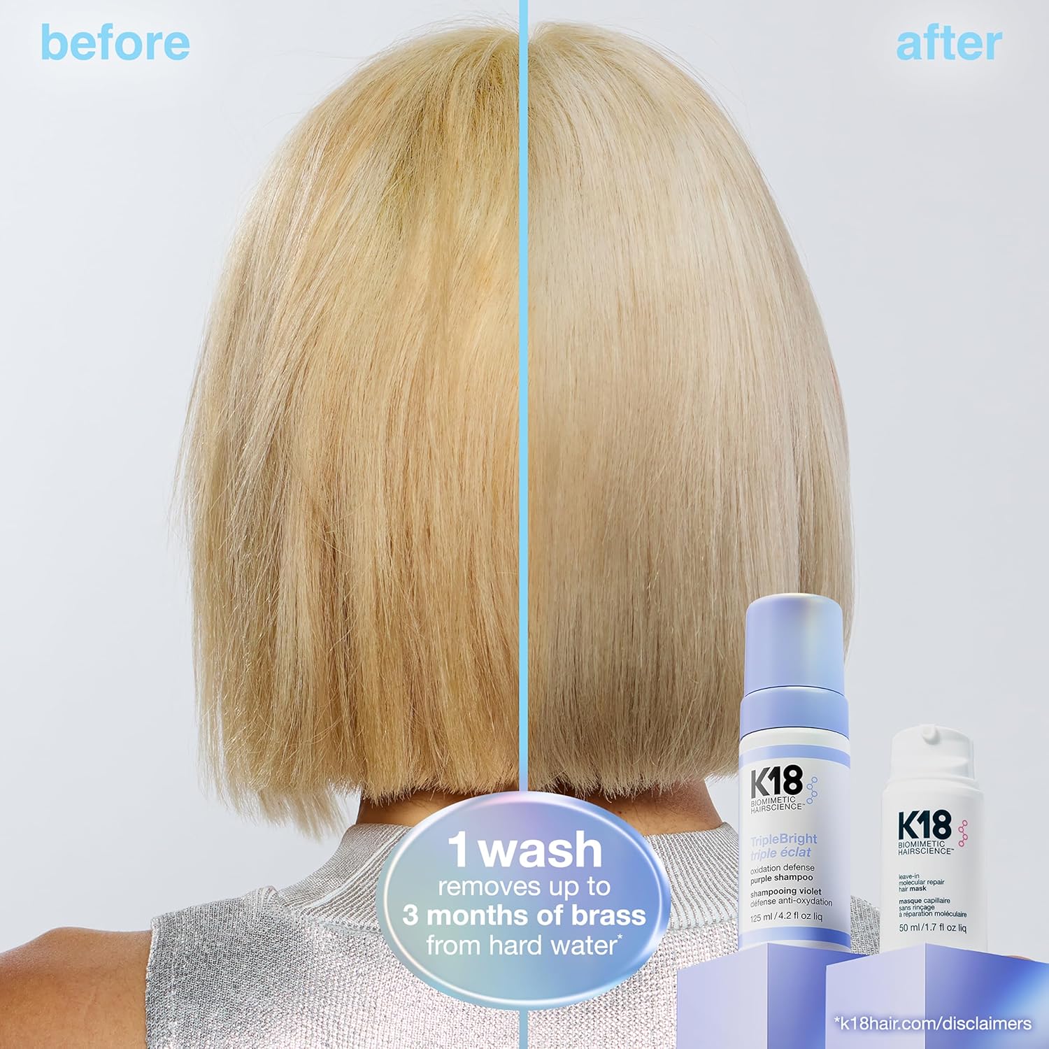K18 Triple Bright Purple Shampoo 125ml before and after