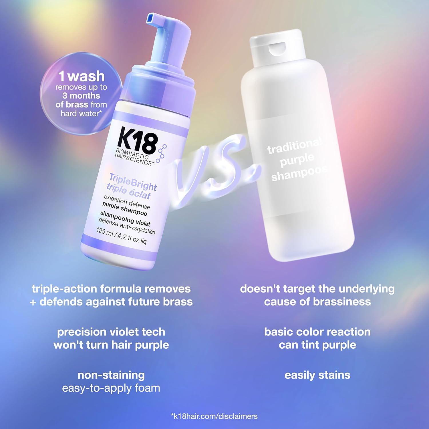 K18 Triple Bright Purple Shampoo 125ml vs traditional purple shampoo