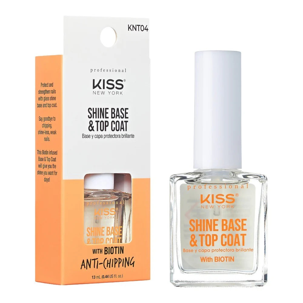 KISS New York KNT04 Shine Base & Top Coat 13ml, a biotin-infused two-in-one clear nail base and protective top coat for longer-lasting manicures
