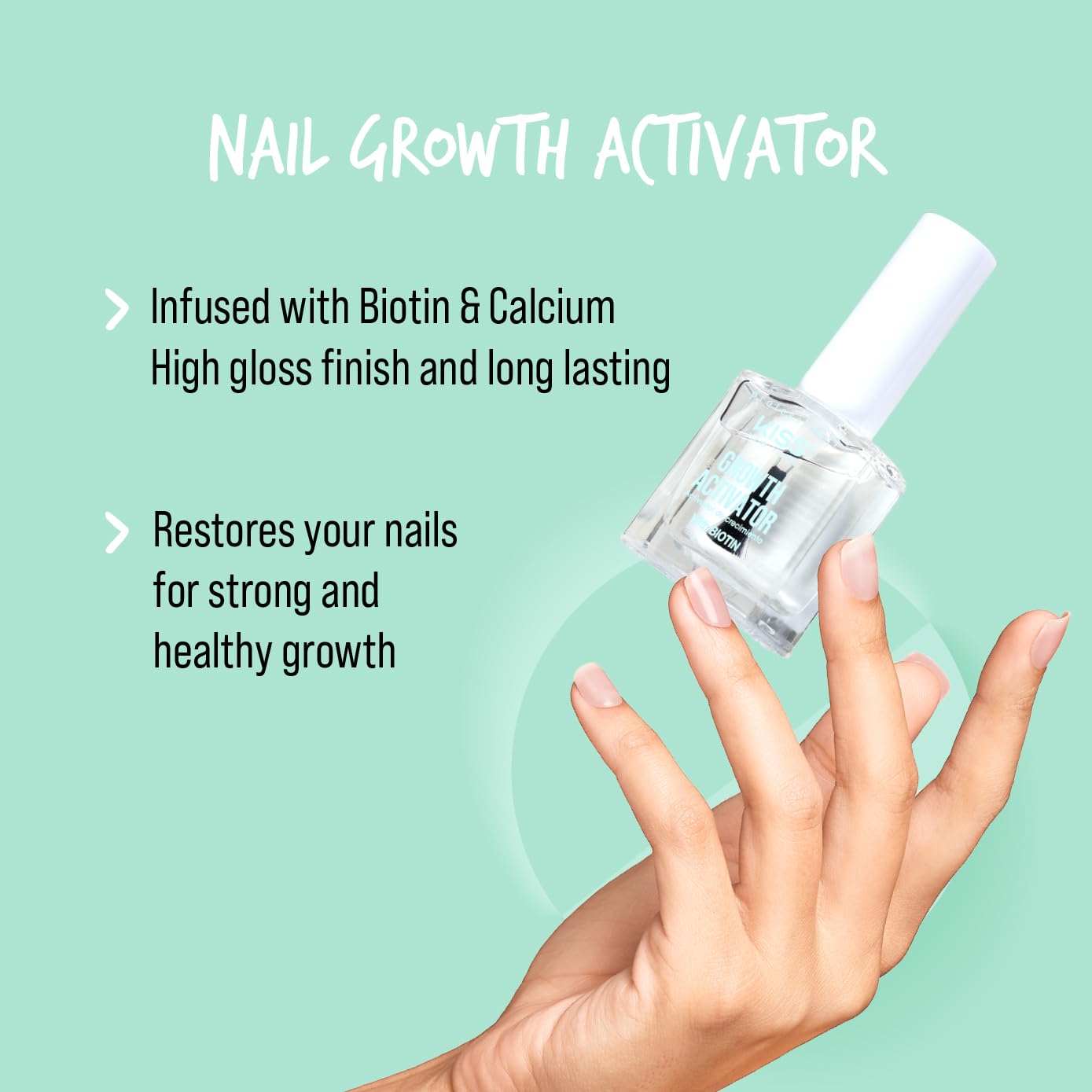 KISS New York KNT09 Nail Growth Activator 13ml with biotin, a quick-drying nail treatment designed to support harder, longer and healthier-looking nails