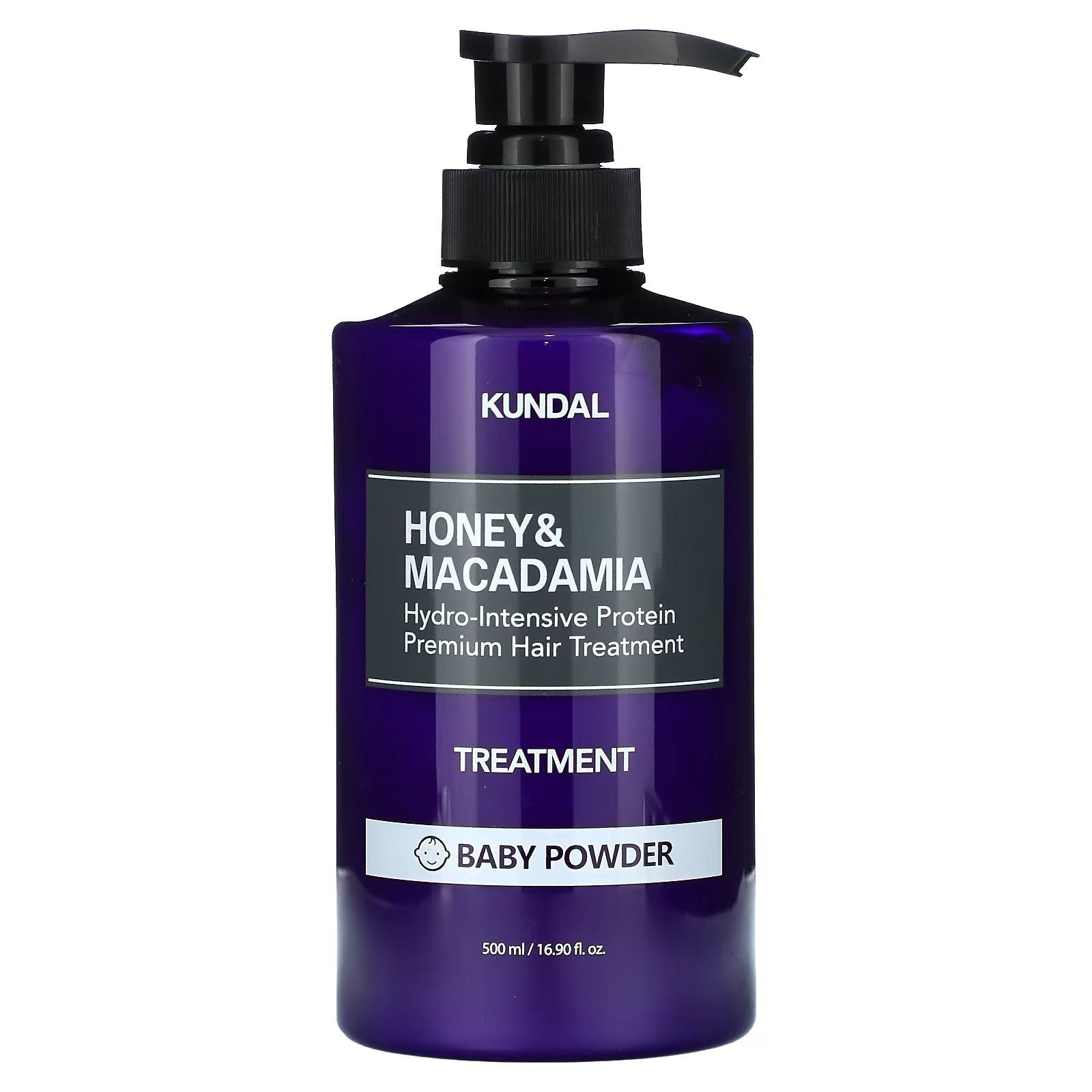 KUNDAL Honey & Macadamia Protein Treatment Baby Powder 500ml pump bottle on a white background