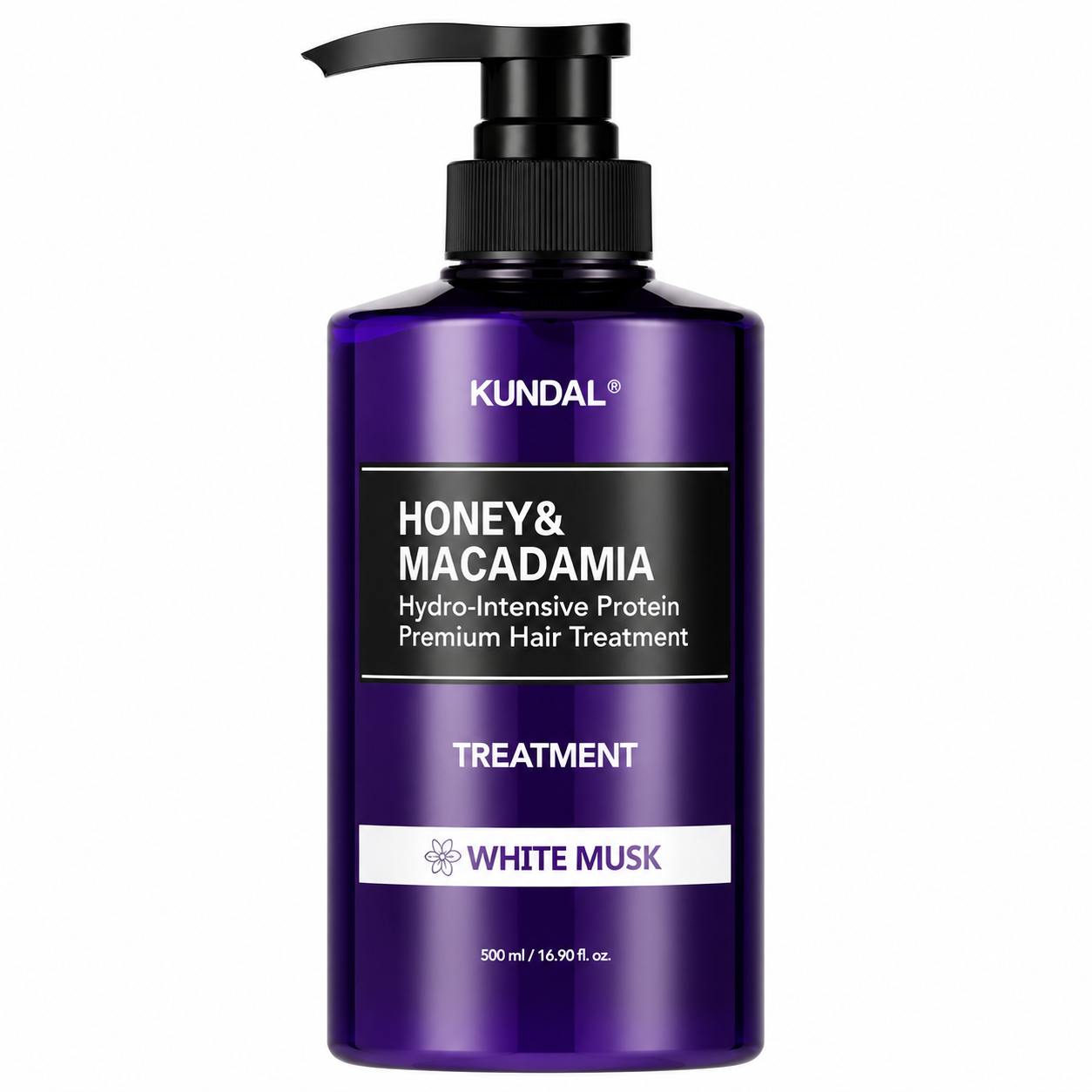 KUNDAL Honey & Macadamia Protein Treatment White Musk 500ml pump bottle on a white background