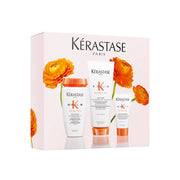 Kérastase Nutritive Spring Gift Set in a pale pink floral box with Bain Satin, Lait Vital and Nectar Thermique for nourishing dry hair.