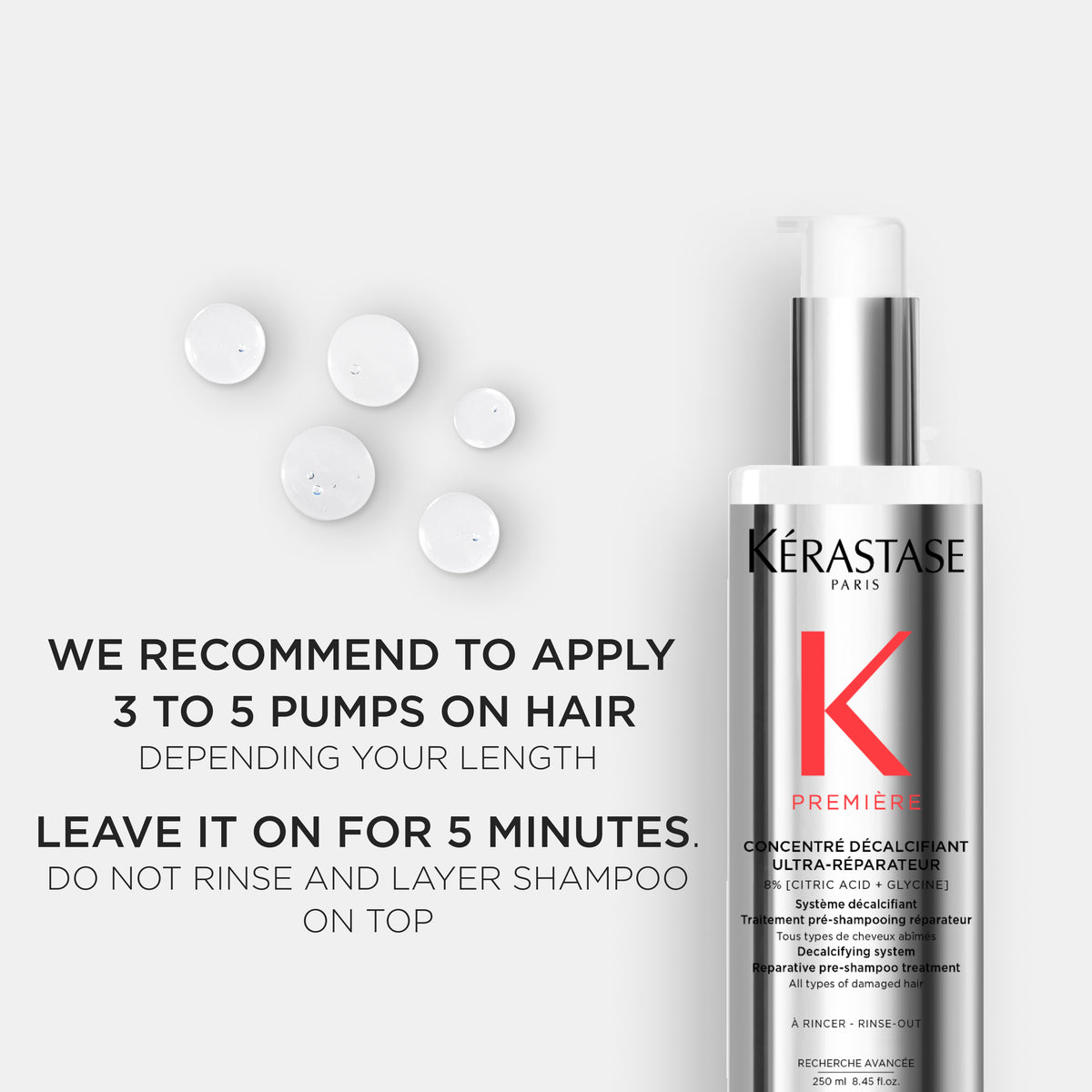 Kérastase Première Concentré Décalcifiant Ultra-Réparateur Pre-Shampoo Treatment 250ml with application instructions on a white background