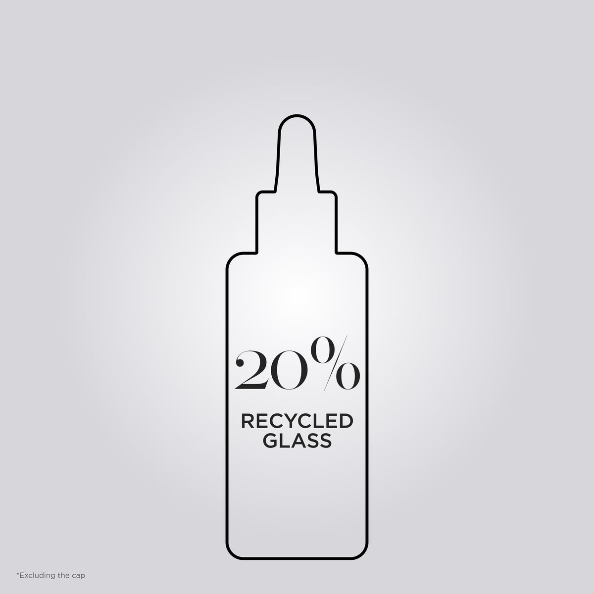 Outline of a Kérastase Première Huile Gloss Réparatrice Intensive Shine Repairing Oil 30ml bottle with '20% Recycled Glass' text on a light gray background