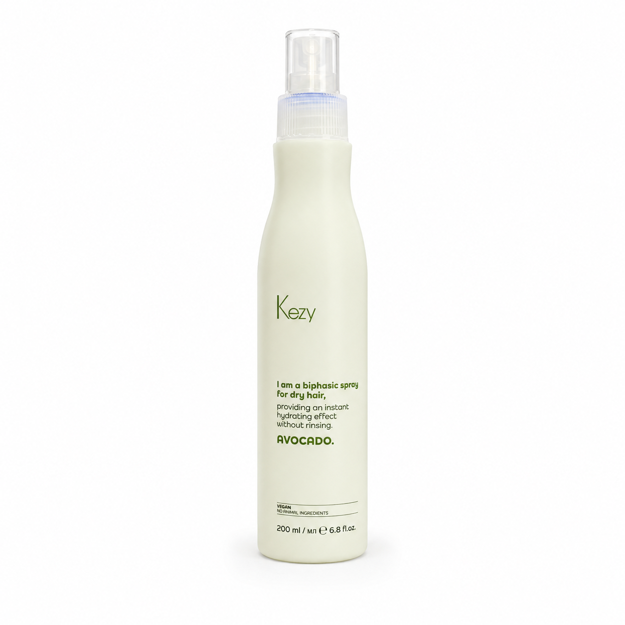 Kezy Avocado Biphasic Spray 200ml leave-in conditioner for dry hair, professional instant hydrating vegan hair spray with avocado for soft, healthy hair.