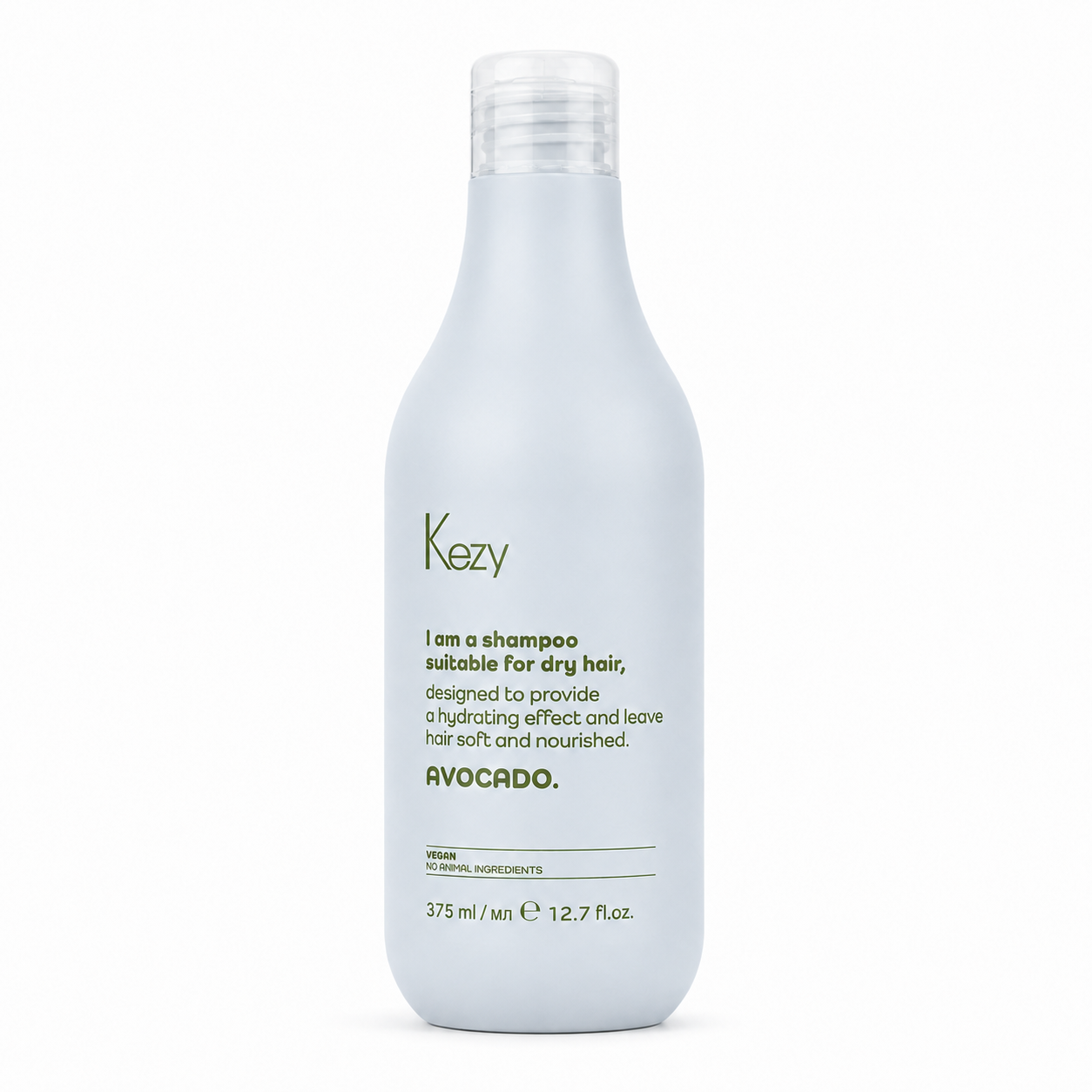 Kezy Avocado Shampoo 375ml for dry hair, professional hydrating vegan shampoo enriched with avocado to nourish, soften and restore moisture.