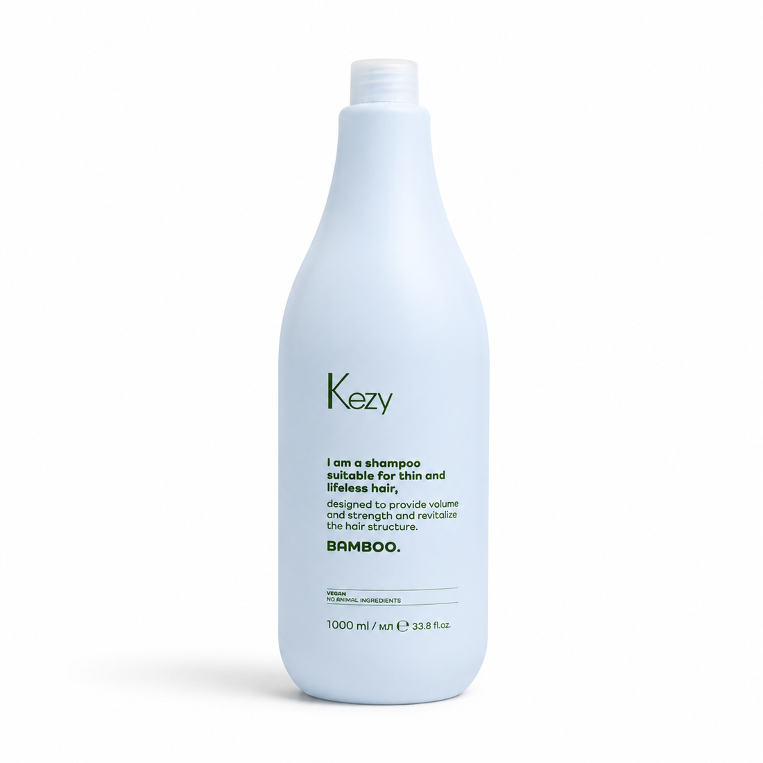 Kezy Bamboo Shampoo For Thin And Lifeless Hair 1000ml light blue salon size bottle against a white background