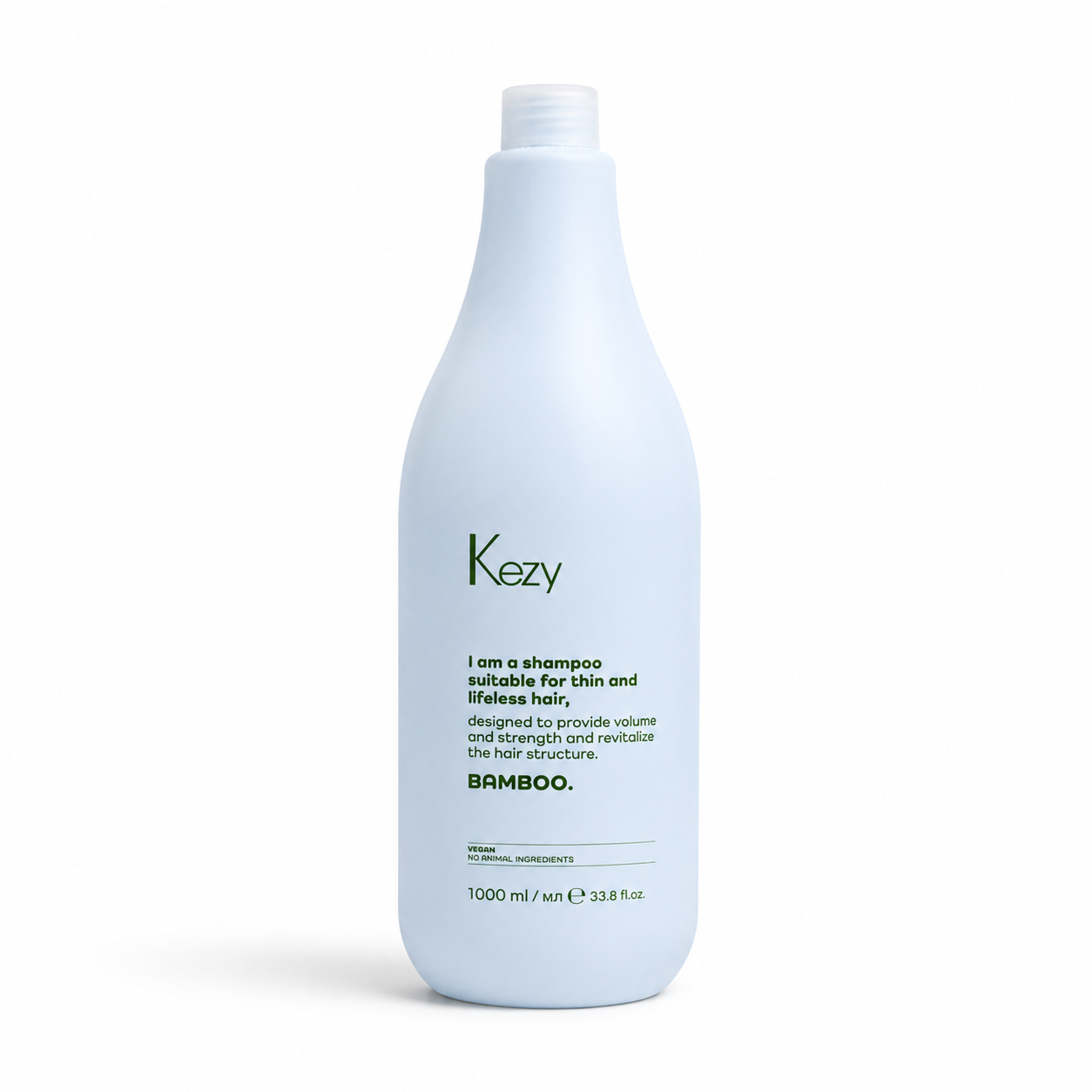 Kezy Bamboo Shampoo For Thin And Lifeless Hair 1000ml light blue salon size bottle against a white background