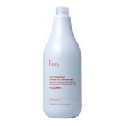 Kezy Coconut Shampoo 1000ml – professional color-protecting shampoo for colored hair, enriched with coconut, vegan formula, white bottle on white background.