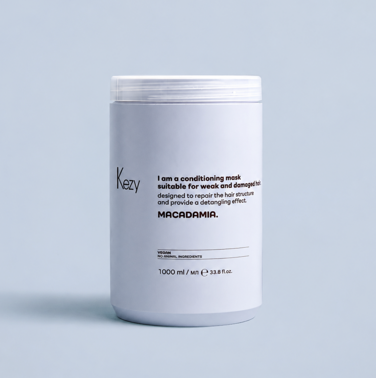 Kezy Macadamia Conditioning Mask 1000ml Tube on a light blue background