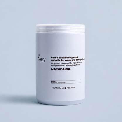 Kezy Macadamia Conditioning Mask 1000ml Tube on a light blue background