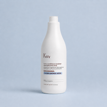 Kezy Macadamia + Hyaluronic Acid Conditioner 1000ml on a light blue background