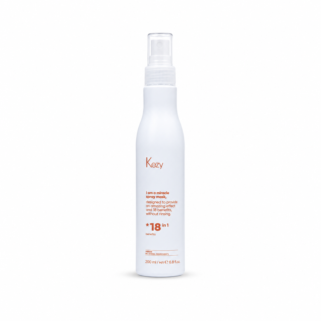 Kezy Miracle Spray Mask 200ml a professional vegan 18-in1 leave in conditioner for damaged and dry hair. light blue spray bottle against a white background