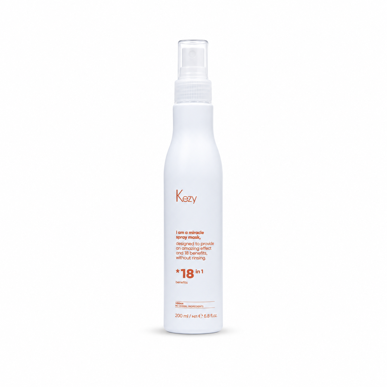 Kezy Miracle Spray Mask 200ml a professional vegan 18-in1 leave in conditioner for damaged and dry hair. light blue spray bottle against a white background