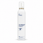 Kezy Strong Hold Styling Mousse 300ml 4/5 in a white aerosol bottle with a clear foaming pump cap, displayed on a clean white background. Professional styling mousse that adds volume, definition and long-lasting hold for all hair types.
