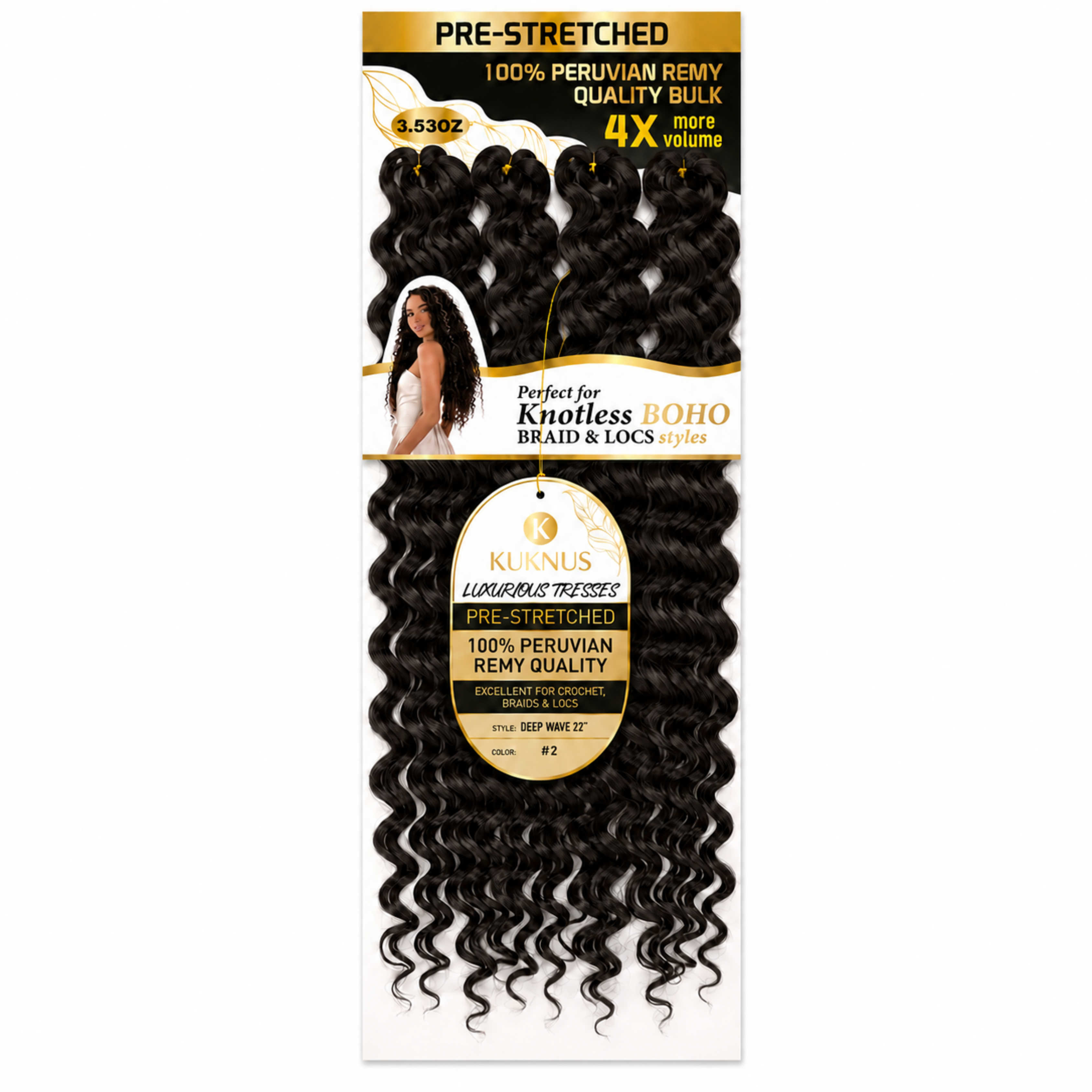 Kuknus Luxurious Tresses 100% Peruvian Remy Quality Deep Wave 22" (2)