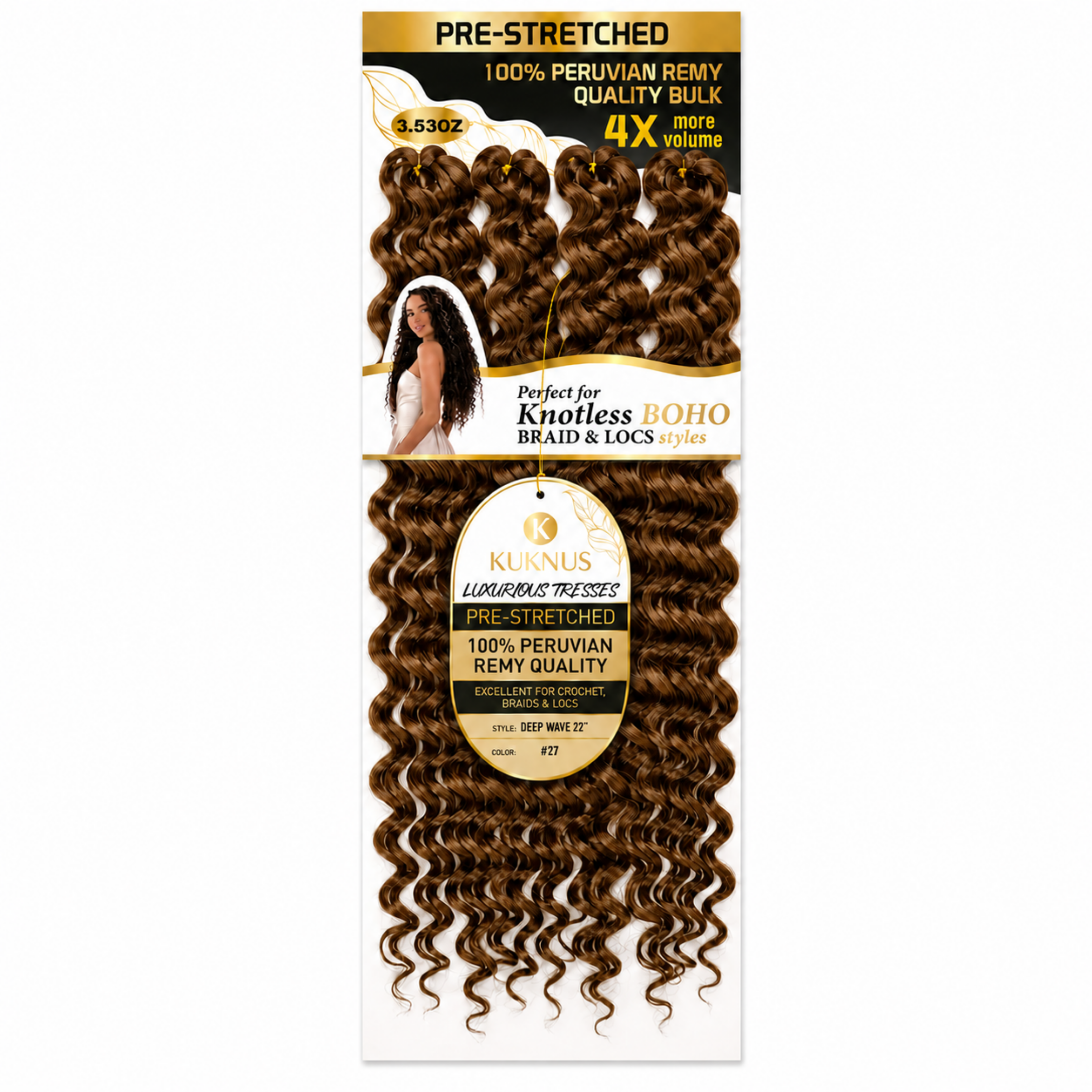 Kuknus Luxurious Tresses 100% Peruvian Remy Quality Deep Wave 22" (27)