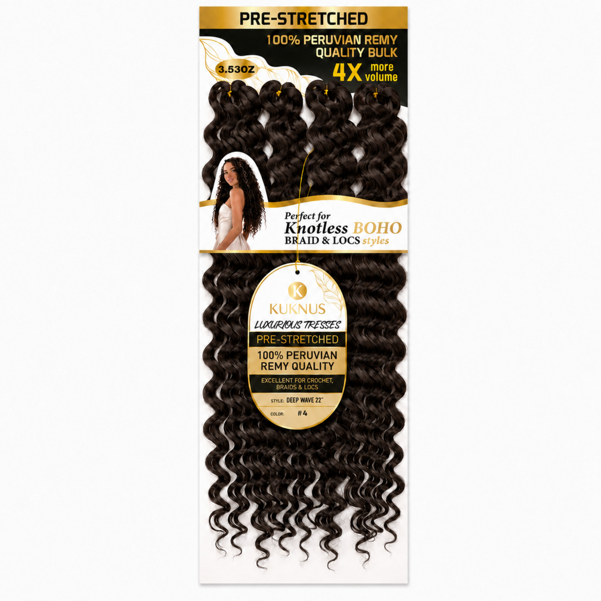 Kuknus Luxurious Tresses 100% Peruvian Remy Quality Deep Wave 22" (4)