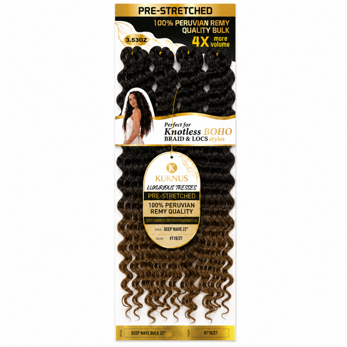 Kuknus Luxurious Tresses 100% Peruvian Remy Quality Deep Wave 22" (T1B/27)