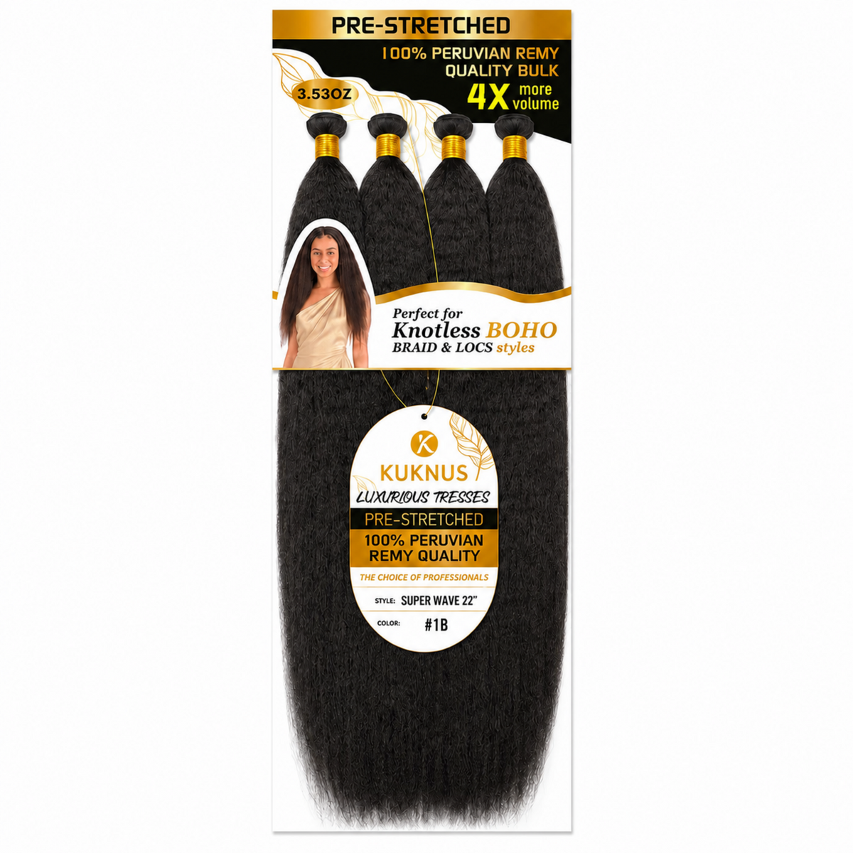 Kuknus Luxurious Tresses 100% Peruvian Remy Quality Super Wave 22" (1B)