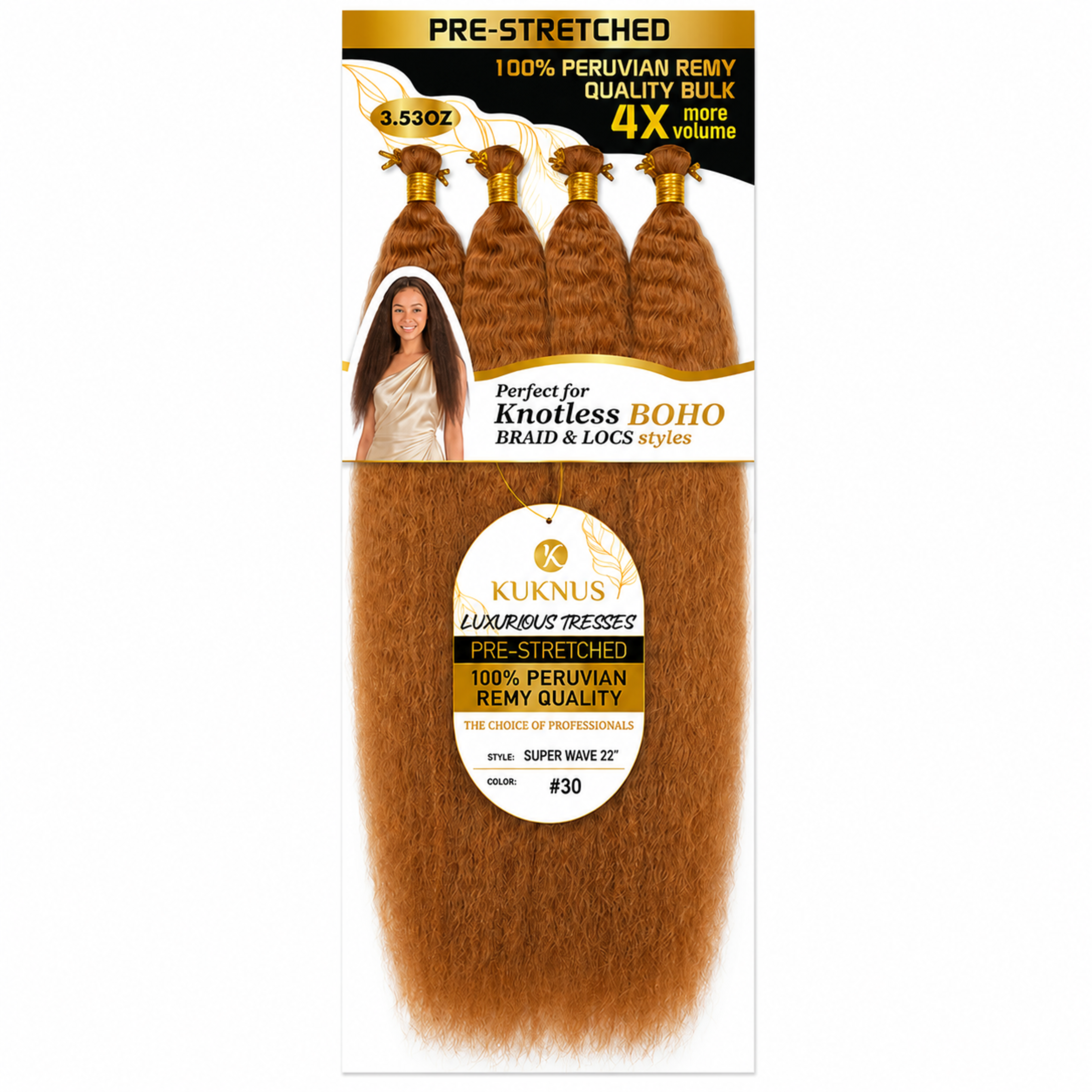 Kuknus Luxurious Tresses 100% Peruvian Remy Quality Super Wave 22" (30)