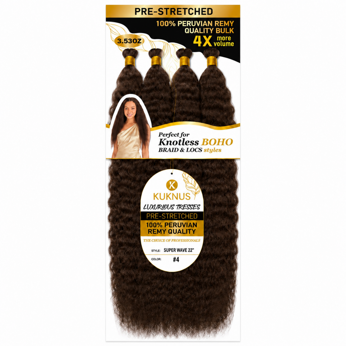 Kuknus Luxurious Tresses 100% Peruvian Remy Quality Super Wave 22" (4)