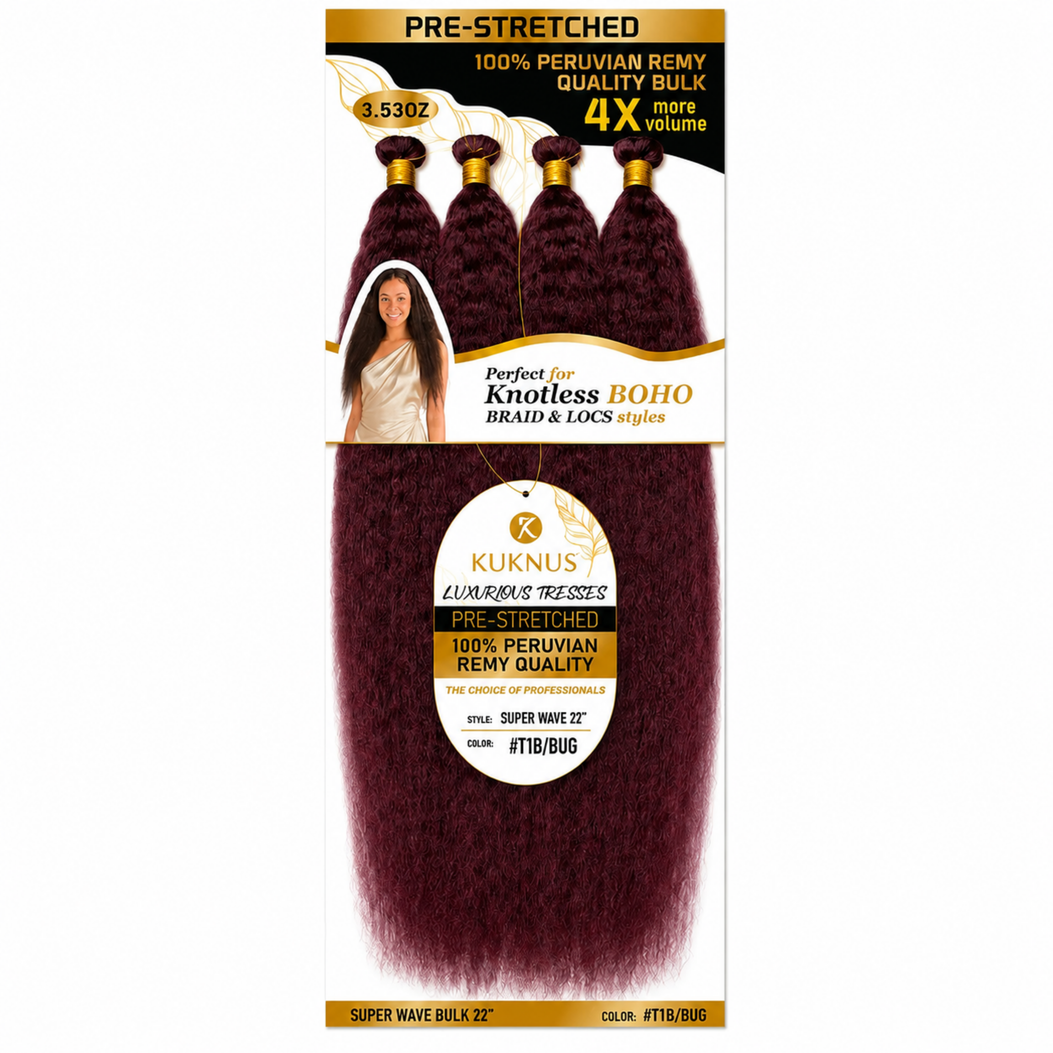 Kuknus Luxurious Tresses 100% Peruvian Remy Quality Super Wave 22" (T1B/BUG)