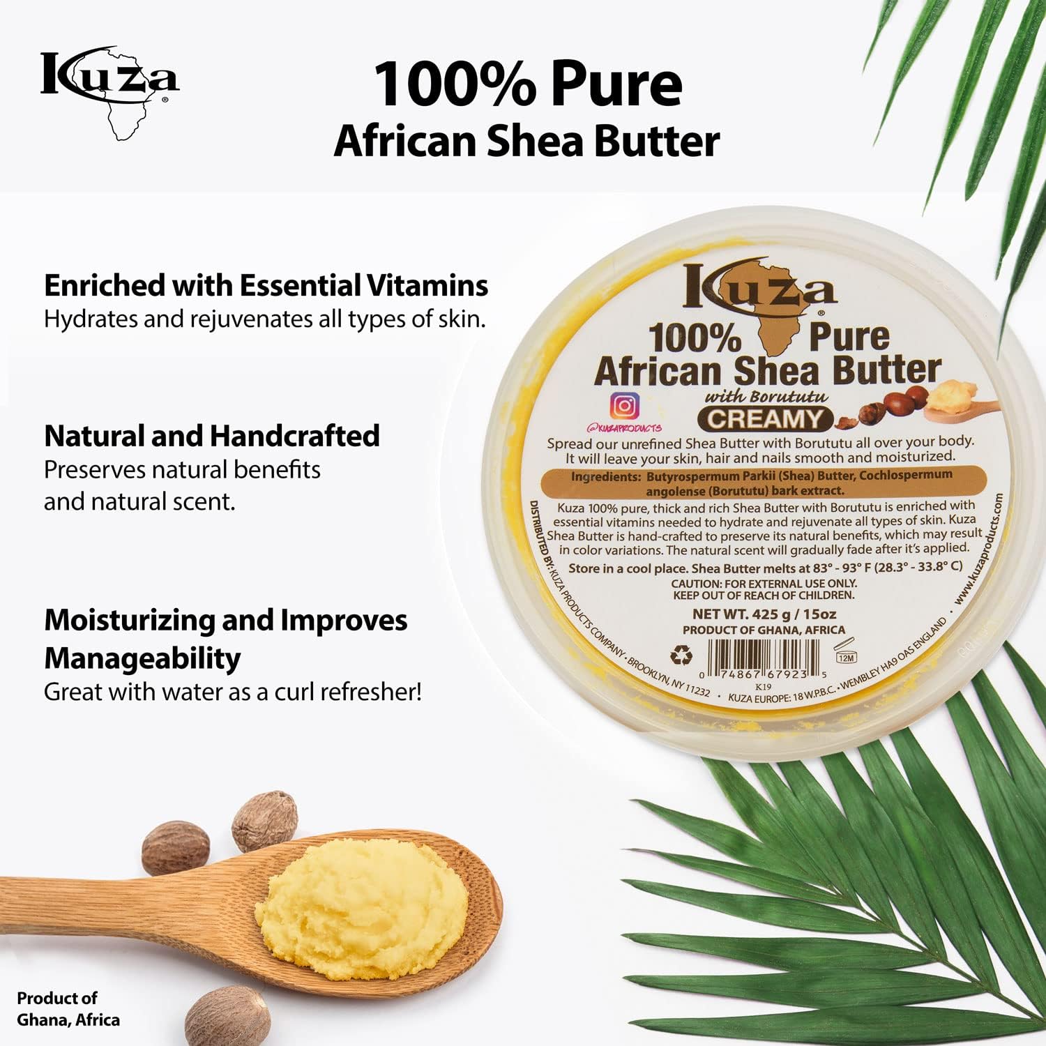 Kuza 100% Pure African Shea Butter With Borututu Creamy 425g