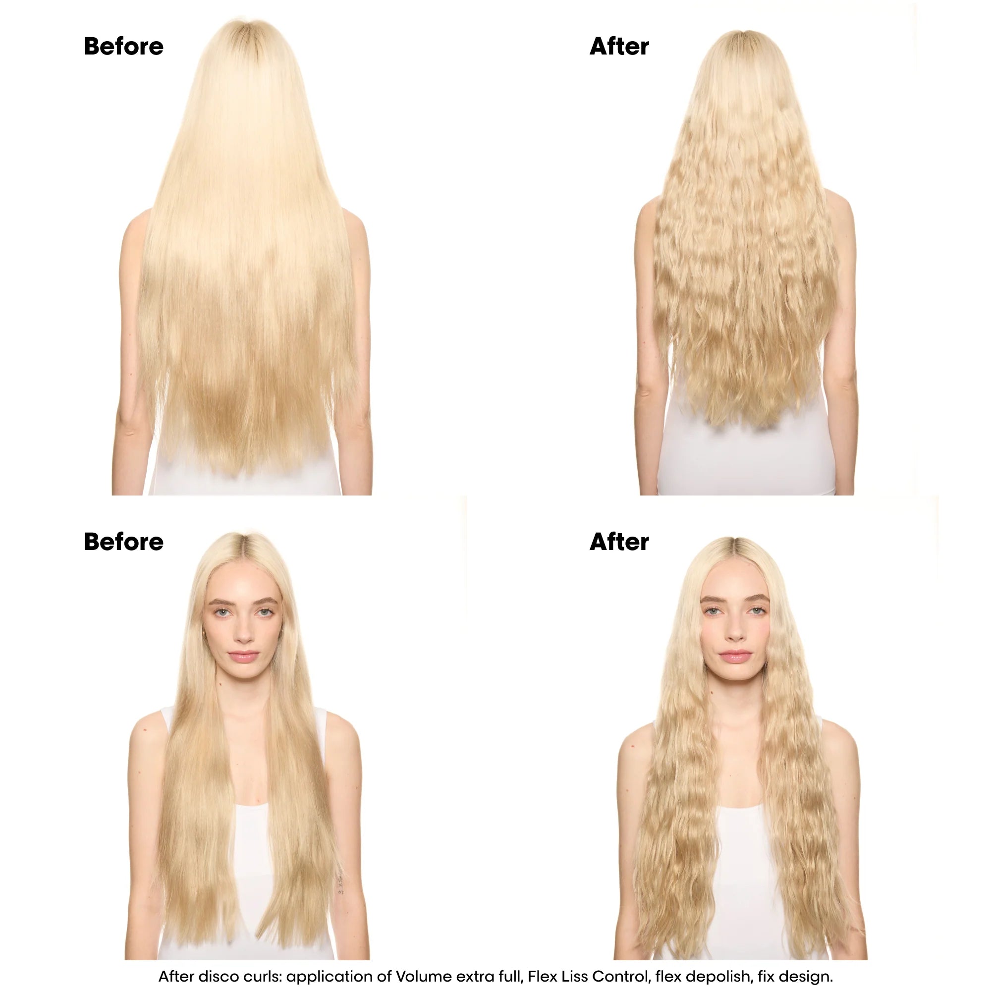 Before and after using L'Oréal Professionnel Tecni.Art Flex Waves Salt Spray showing defined beach waves and added texture