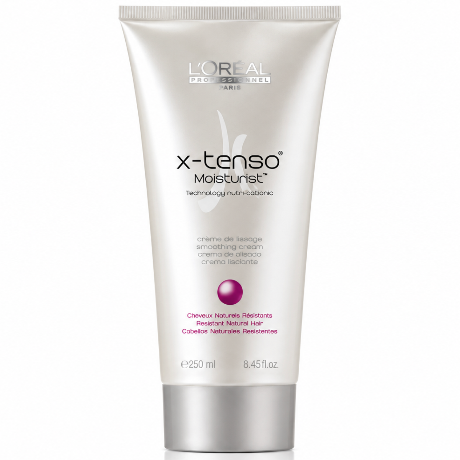 L'Oréal Professionnel X-Tenso Moisturist Smoothing Cream for Resistant Natural Hair 250ml professional hair straightening cream with nutri-cationic technology in a tube on a white background