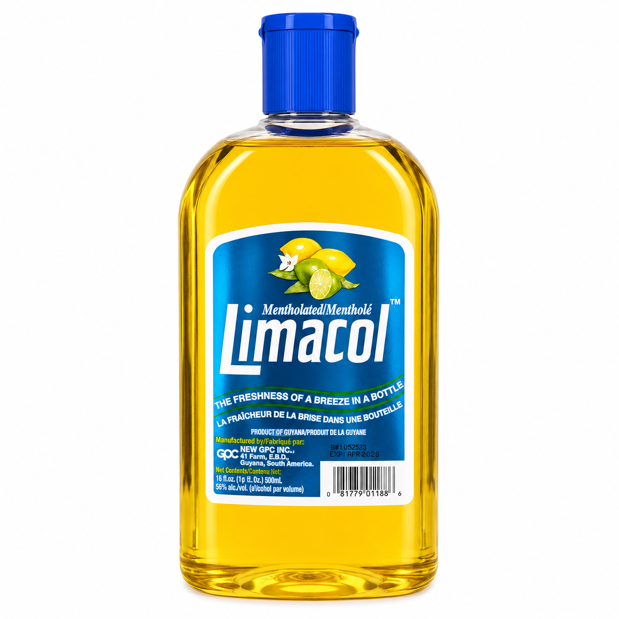 Limacol Mentholated Bay Rum 500ml refreshing body splash from Guyana with a cooling menthol and citrus fragrance for an invigorating, fresh feeling