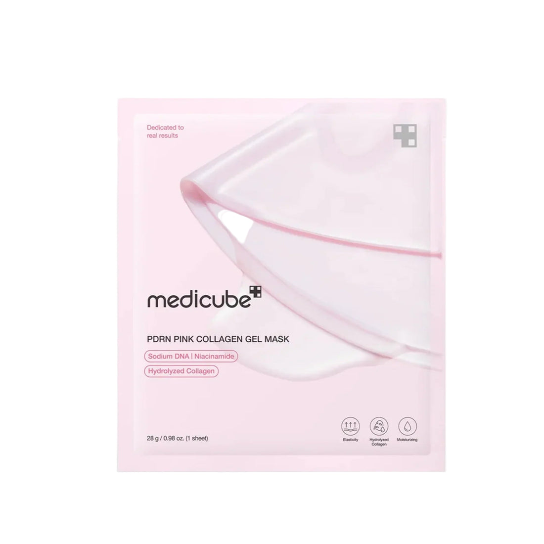 Pink collagen gel mask packaging with Medicube branding on a white background