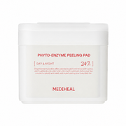 A white plastic jar of MEDIHEAL Phyto-Enzyme Peeling Pad with red text on a clean white background.