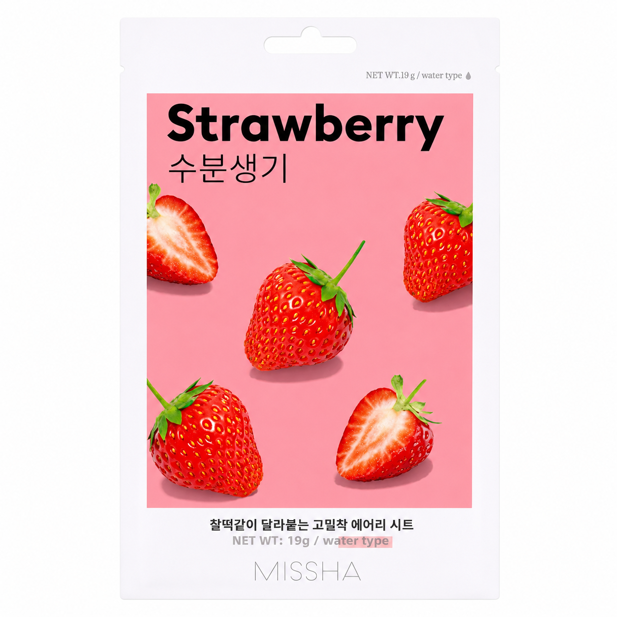 Missha Airy Fit Sheet Mask Strawberry 19g sachet on white background