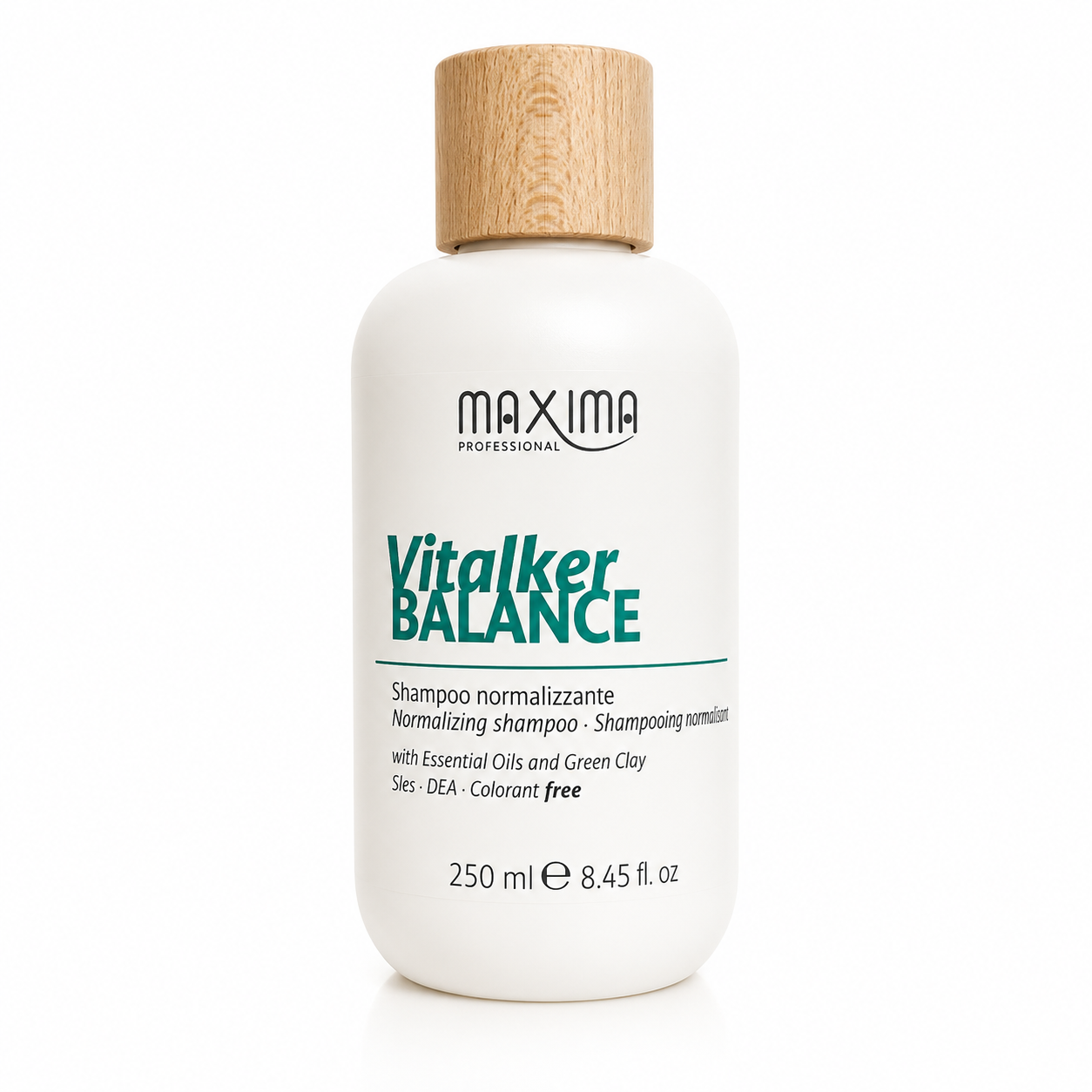 Maxima VitalKer Balance Normalising Shampoo 250ml professional shampoo with essential oils and green clay for oily scalp and hair. Deep cleansing formula that removes excess oil, purifies the scalp, balances sebum production, refreshes the hair and leaves the scalp feeling clean, healthy and revitalised.