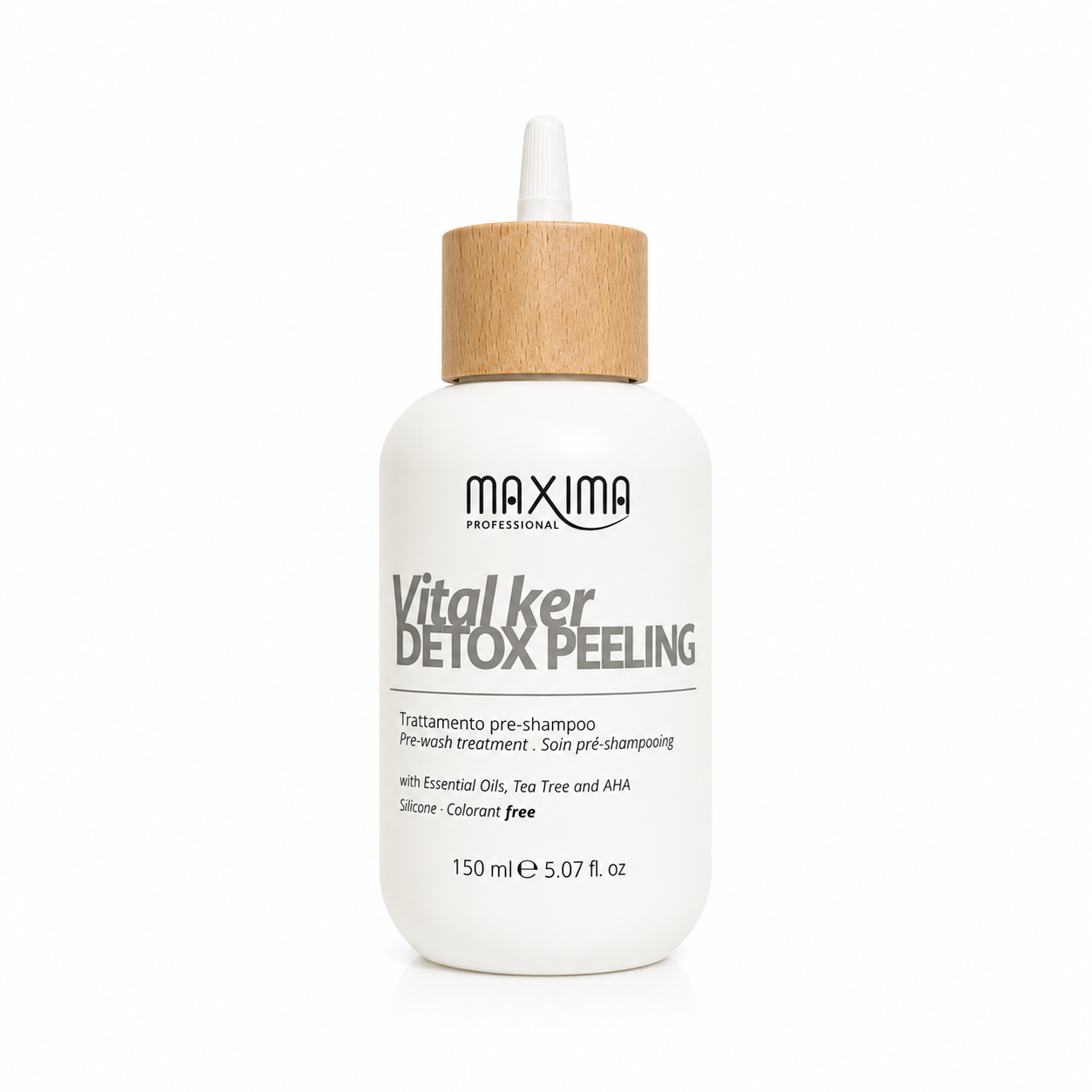 Maxima VitalKer Detox Peeling Pre-Shampoo Treatment 150ml professional scalp exfoliating treatment with tea tree oil, AHA and essential oils. Pre-wash scalp peeling treatment that removes product build-up, excess oil and dead skin cells while purifying, soothing and promoting a healthy scalp for stronger, healthier hair.