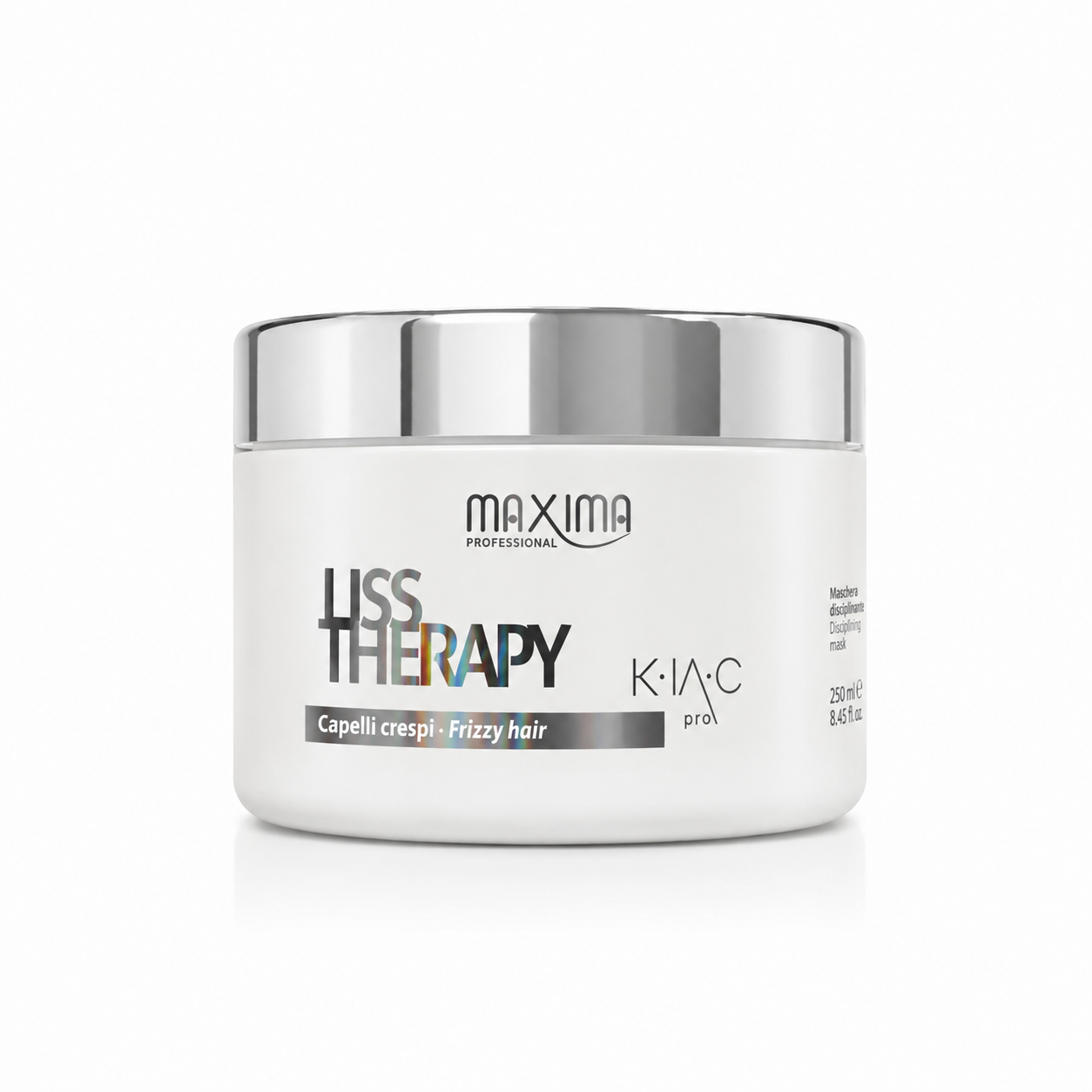 Maxima Liss Therapy Disciplining Mask 250ml for frizzy hair. Professional smoothing hair mask that deeply nourishes, tames frizz and flyaways, improves manageability, smooths the hair fibre, enhances softness and shine, and leaves hair sleek, silky and easier to style.