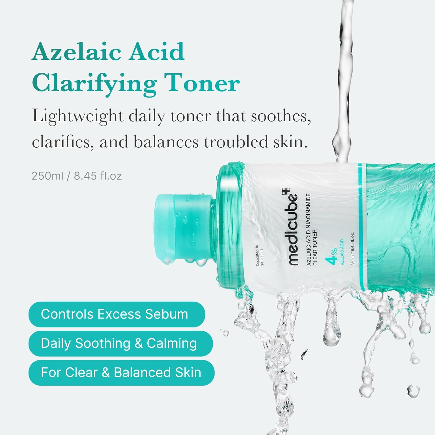 Medicube Azelaic Acid Niacinamide Clear Toner 250ml lightweight Korean facial toner with 4% azelaic acid to control excess sebum, soothe skin and improve clarity.