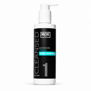 A bottle of MICHE CleanseD Moisturizing Shampoo on a solid white background. The bottle is white with a black label featuring white text and a small teal accent banner.