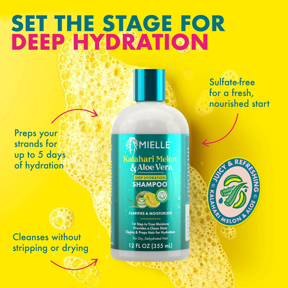 Mielle Kalahari Melon & Aloe Vera Deep Hydration Shampoo 12oz