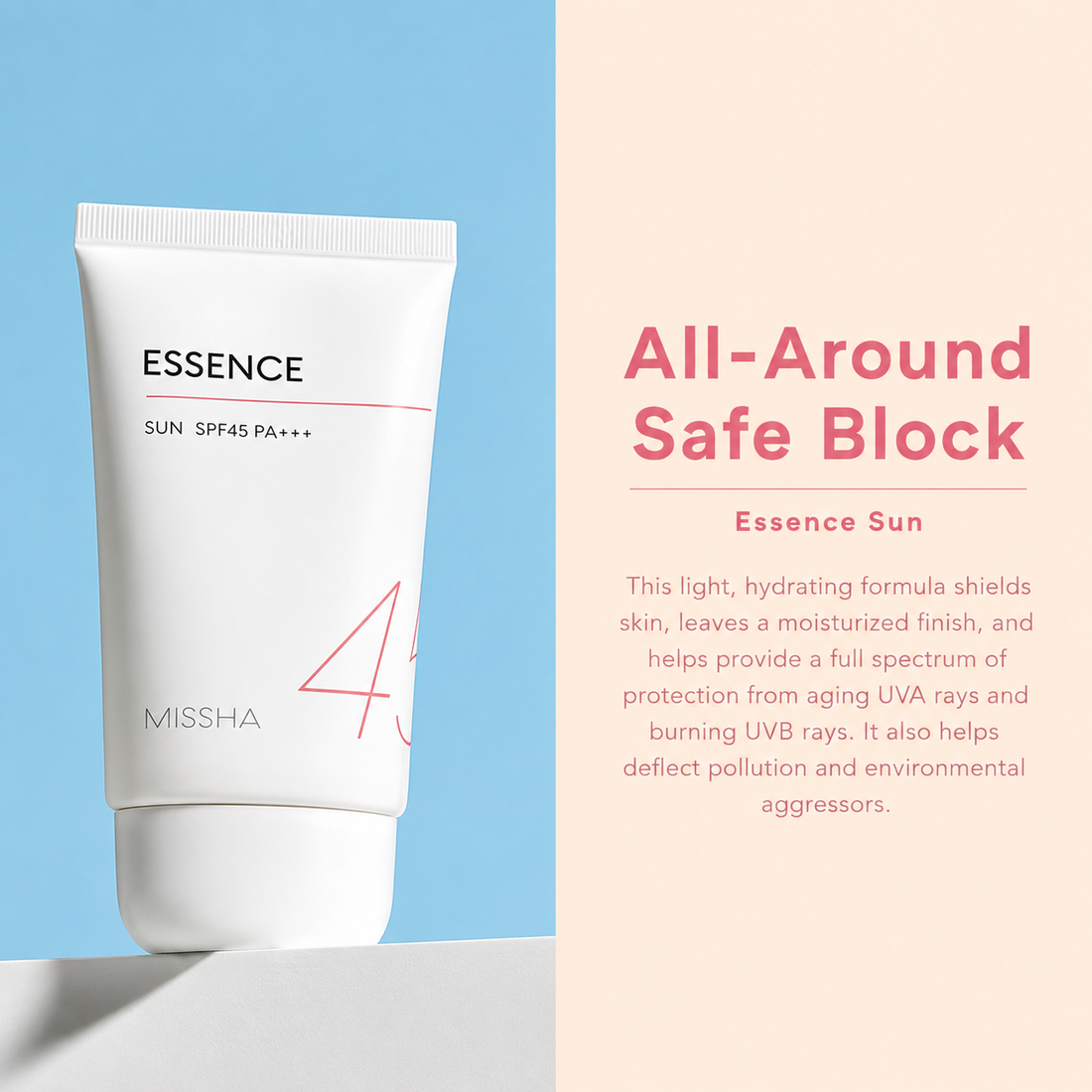 Missha All Around Safe Block Essence Sun SPF45 PA+++ 50ml benefits
