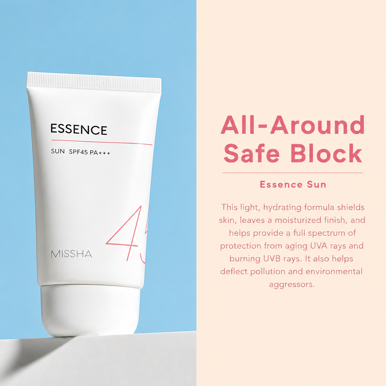 Missha All Around Safe Block Essence Sun SPF45 PA+++ 50ml benefits