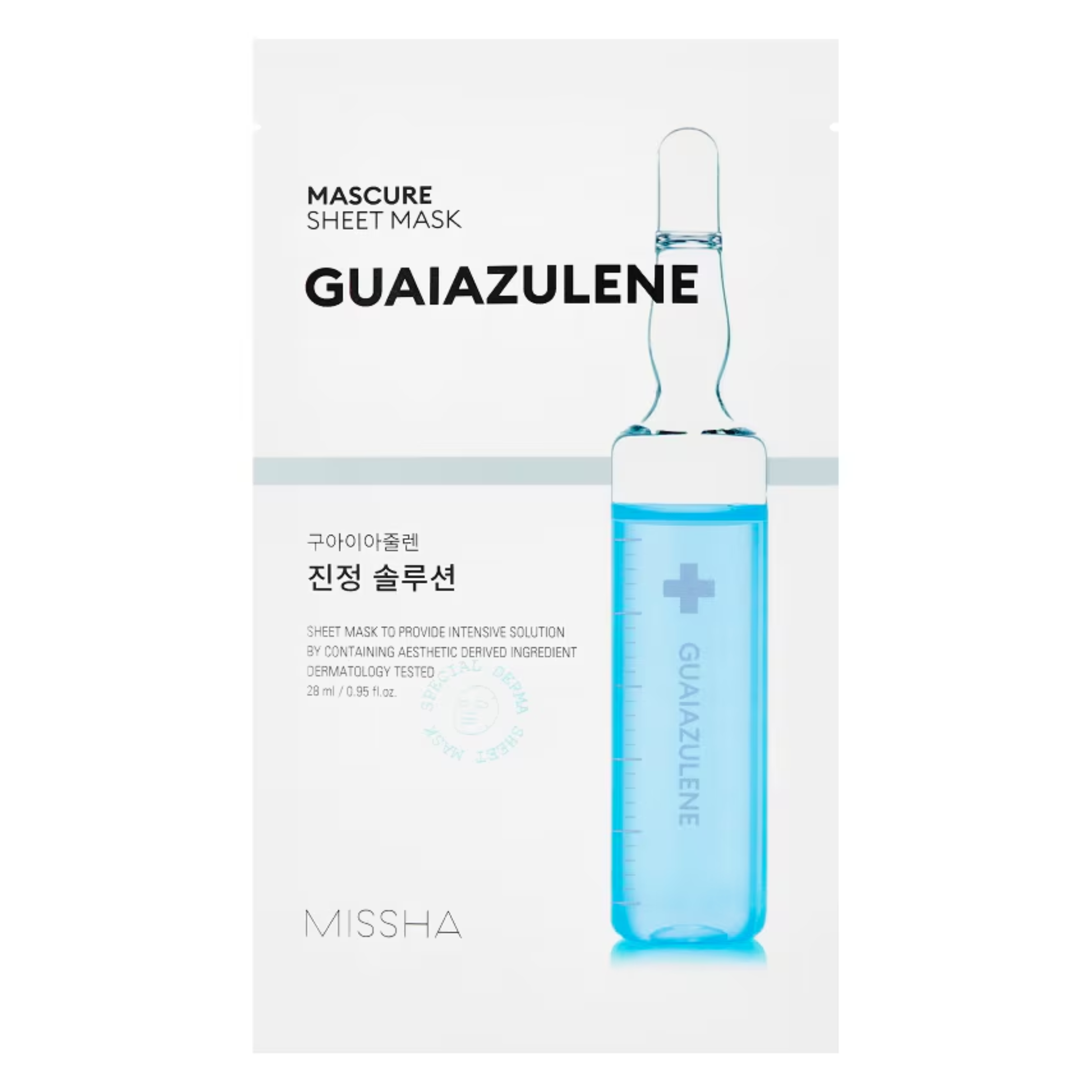 Missha Mascure Solution Sheet Mask Guaiazulene 28ml sachet on white background
