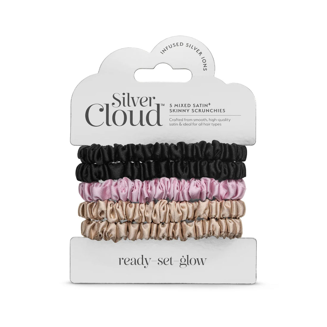 Silver Cloud Satin Skinny Scrunchie Combo Pack 5-Pack