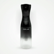 Black and white misting spray bottle with 'Curljar' branding on a white background